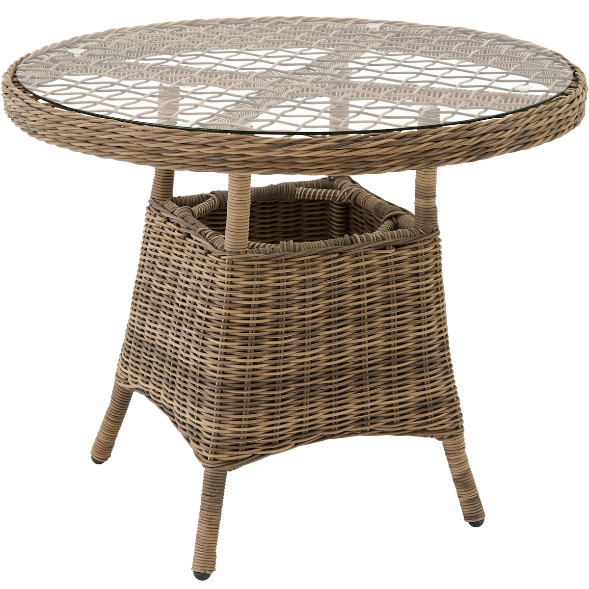 tectake Aluminium Rattan Gartentisch mit Glasplatte 91x73,5cm Natur Image