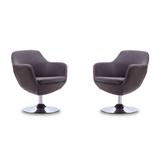 Caisson Grey and Polished Chrome Twill Swivel Accent Chair (Set of 2) - Manhattan Comfort 2-AC028-GY