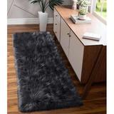 Gray 60 x 24 x 2.5 in Area Rug - Everly Quinn Macie-Rae Handmade Shag Faux Sheepskin Dark Area Rug Sheepskin/Faux Fur | Wayfair