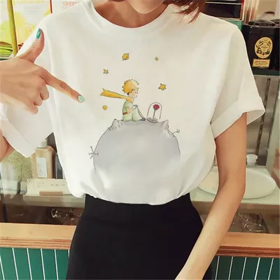 T-shirt manches courtes col rond femme estival et tendance avec image du petit prince
