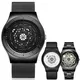 Geek montres hommes minimaliste tourne-disque cadran Quartz montre horloge en cuir maille bande mâle