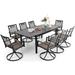 MakeYourDay Outdoor 9 Pieces Dining Set with 8 Swivel Metal Chairs of Textilene Seat and 1 Expandable Rectangle Table