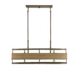 Arcadia 4-Light Linear Chandelier in Burnished Brass with Natural Rattan