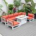 LeisureMod Chelsea 7-Piece White Patio Sectional With Fire Pit Table