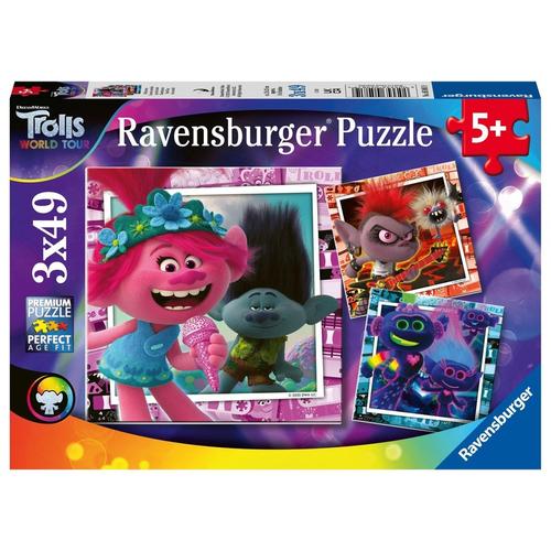 Ravensburger Kinderpuzzle - 05081 Welttournee - Puzzle für Kinder ab 5 Jahren, mit 3x49 Teilen, Puzzle mit den Trolls