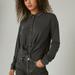 Lucky Brand Sandwash Twist Front Long Sleeve Button Up Shirt - Women's Clothing Button Down Tops Shirts in Jet Black, Size L