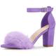 Allegra K Women's Ankle Strap Faux Fur Block Heels Sandals Purple 6 UK/Label Size 8 US
