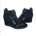 Coach Shoes | Coach Signature Black Wedge Sneakers , Style #A0548 | Color: Black | Size: 6.5