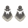 Boucles d'Oreilles Ethniques Afghanes Tribales Bijoux Oxydés Long Pompon Perle Fleur Jhumka