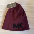 Michael Kors Accessories | Michael Kors Reversible Burgundy Men’s Hat Cap Beanie Knit Mk Logo | Color: Black/Red | Size: Os