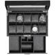 ROTHWELL 10 Slot Watch Box with Valet Drawer - Luxury Watch Case Display Organizer, Ultra Soft Microsuede Liner, Locking Jewelry Watches Holder With Large Glass Top (Black/Grey)