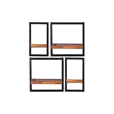 SIT Möbel Wandregal-Set | 4-teilig | Mangoholz mit Altmetall | Serie PANAMA | B 60 x T 25 x H 75 cm | natur