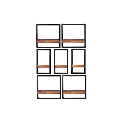 SIT Möbel Wandregal-Set | 7-teilig | Mangoholz mit Altmetall | Serie PANAMA | B 75 x T 25 x H 115 cm | natur