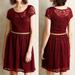 Anthropologie Dresses | Anthropologie Snowlace Dress Dark Red Burgundy Lace Gold Ribbon Belt | Color: Gold/Red | Size: S