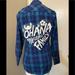 Disney Tops | Euc Disney “Ohana Means Family” Lilo & Stitch Plaid Shirt Med. Long Sleeve | Color: Blue/Purple | Size: Mj