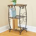 Rebrilliant 3-Tier Metal Shelves w/ Cherry Finish Wood Top End Table Wood in Black/Brown/Gray | 26 H x 12 W x 14.25 D in | Wayfair