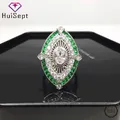 HuiSept – bague tendance en argent 925 bijoux en forme géométrique émeraude Zircon pierres