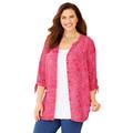 Plus Size Women's Georgette Buttonfront Tie Sleeve Cafe Blouse by Catherines in Pink Paisley (Size 0X)