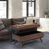 Simpli Home Owen 42" Wide Faux Leather Rectangle Storage Ottoman w/ Storage Faux Leather in Brown | 18.9 H x 42.1 W x 24.4 D in | Wayfair