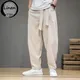 Pantalon en coton et lin pour hommes taille élastique sarouel décontracté pantalon de survêtement