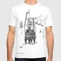 T-shirt vintage noir et blanc montagne du vents ski chaise snowboard photographie