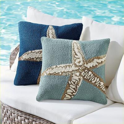 Marina Starfish Hooked Pillow - Aqua - Grandin Road
