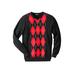 Men's Big & Tall V-Neck Argyle Sweater by KingSize in Black Argyle (Size 6XL)