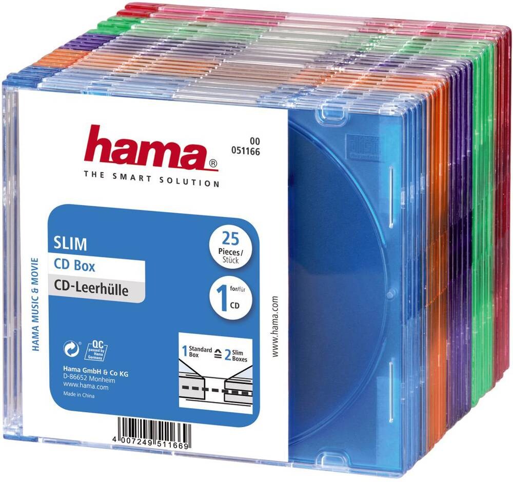Hama CD Hülle Slim 1 CD/DVD/Blu-Ray Polystyrol Transparent-Blau, Transparent-Orange, Transparent-Vi Image