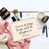 Trinx I Can Do All Things Through Christ Who Strengthens Me Makeup Pouch in Black/Brown | 6.5 H x 9 W x 0.1 D in | Wayfair