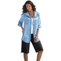 Plus Size Women's Hooded Denim Big Shirt by Roaman's in Bleach (Size 40 W)