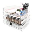 4 Tier Letter Tray Organizer Stackable Letter Tray Office Desk Organiser A4 Paper Filing Trays File Holder for Home Office School, Clear
