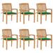 vidaXL Stacking Patio Chairs with Cushions 6 pcs Solid Teak Wood - 23.6" x 22.6" x 35.4"