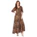 Plus Size Women's Flutter-Sleeve Crinkle Dress by Roaman's in Natural Watercolor Animal (Size 22/24)