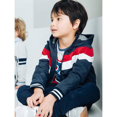 Jungen Jacke mit Kapuze, Colorblock-Style nachtblau/rot/weiß Gr. 86 von vertbaudet