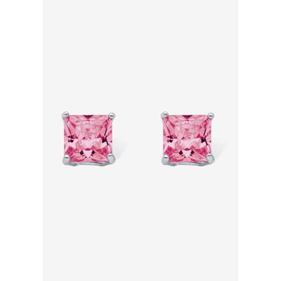 Women's Sterling Silver Stud Princess Cut Simulated Birthstone Stud Earrings by PalmBeach Jewelry in October