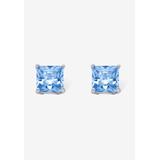 Women's Sterling Silver Stud Princess Cut Simulated Birthstone Stud Earrings by PalmBeach Jewelry in March