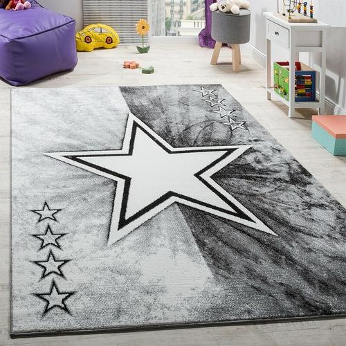 Paco Home - Teppich Kinderzimmer Stern Design Spielteppich Kinderteppich Kurzflor in Grau 80x150 cm
