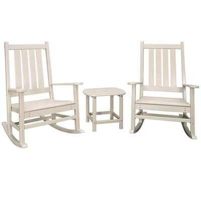 POLYWOOD Vineyard Sand Patio Set with South Beach Side Table and 2 Rocking Chairs