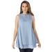 Plus Size Women's Lace Yoke Top by Roaman's in Pale Blue (Size 12 W)