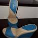 Nine West Shoes | "Nine West" Teal Blue Wedge Slide In Sandal | Color: Blue/Tan | Size: 7