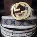 Gucci Accessories | Authentic Gucci Belt White Trim Tan Monogram Gold Gg | Color: Tan/White | Size: 85cm-115cm