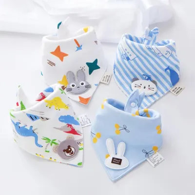 Bavoirs triangulaires en coton pour bébé serviette de salive double dessin animé tablier