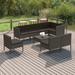 vidaXL 9 Piece Patio Lounge Set with Cushions Poly Rattan Gray - 23.6" x 23.6" x 13.8"