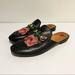 Gucci Shoes | Gucci - Black Leather Gold Rose Embroidered Princetown Loafers Mules Size 36 | Color: Black/Gold | Size: 6.5