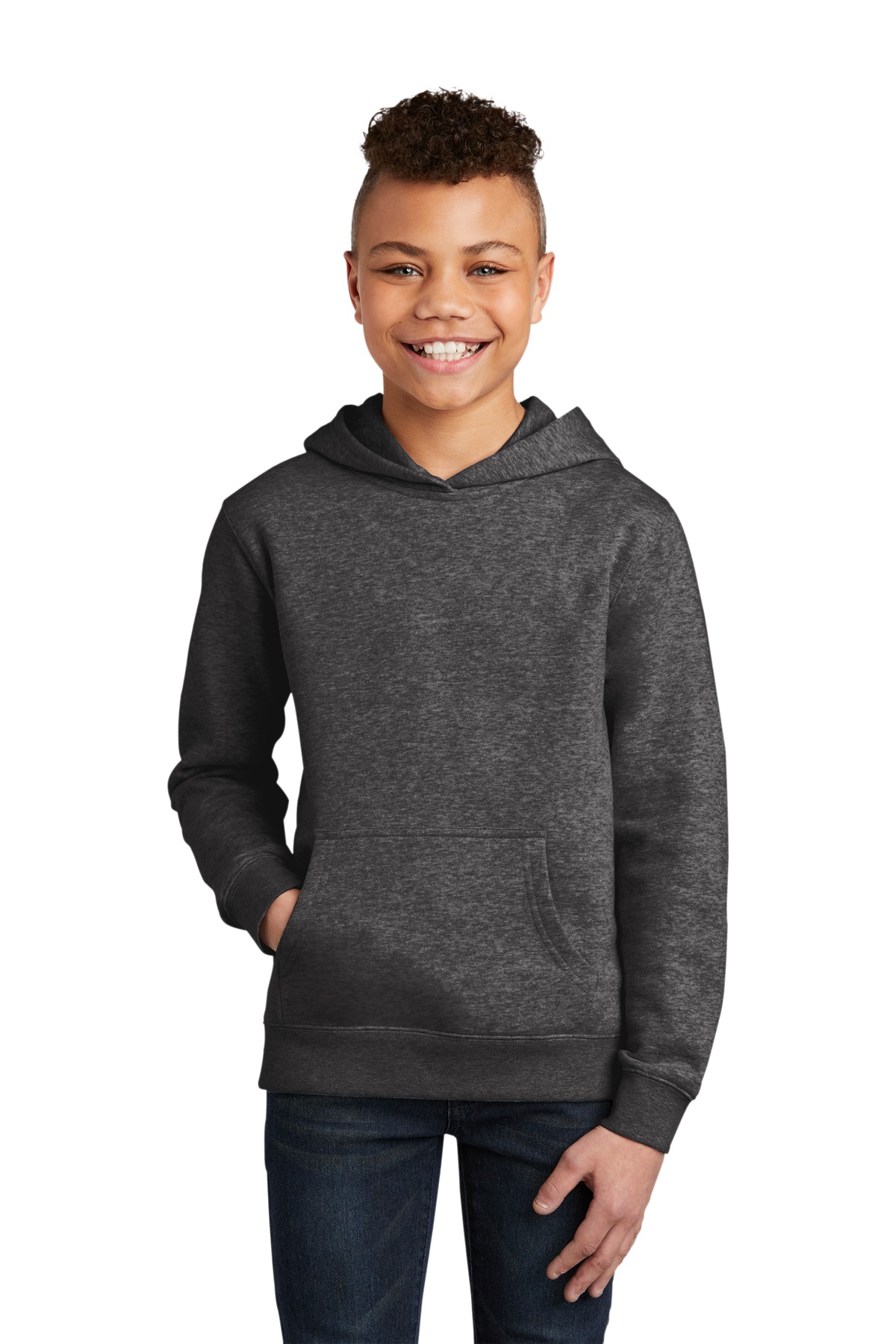 District DT6100Y Youth V.I.T. Fleece Hoodie in Heathered Charcoal size XL | Cotton/Polyester Blend