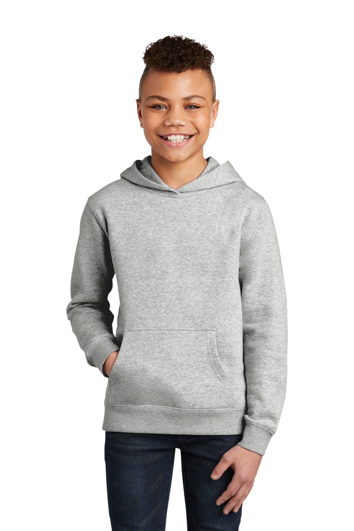District DT6100Y Youth V.I.T. Fleece Hoodie in Light Heather Grey size Small | Cotton/Polyester Blend