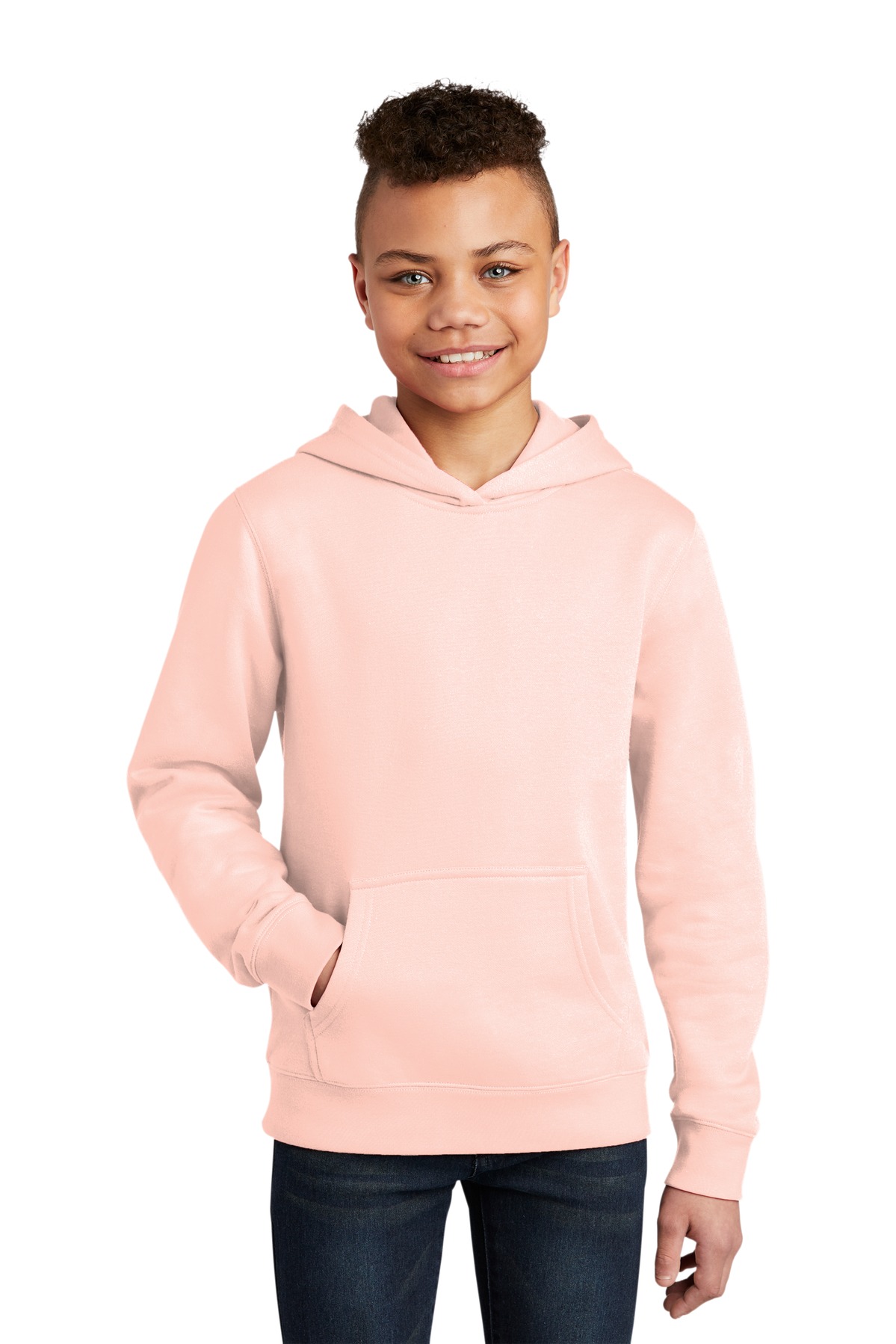 District DT6100Y Youth V.I.T. Fleece Hoodie in Rosewater Pink size Medium | Cotton/Polyester Blend
