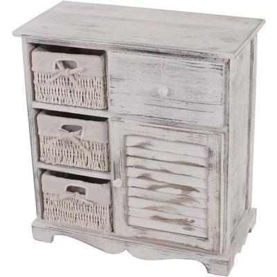 HHG - Kommode Schrank mit 3 Körben 63x60x30cm, Shabby-Look, Vintage weiß Image