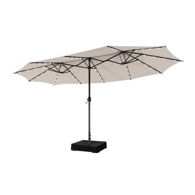 Costway 15 Feet Double-Sided Patio Umbrella with 48 LED Lights-Beige