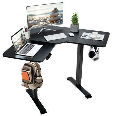 Costway L-shaped Electric Standing Desk with 4 Memory Positions and LCD Display-Black